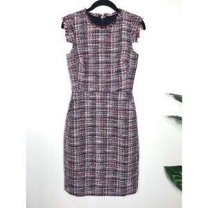 J. Crew Tweed Blue Red Pink Shift Dress Women's 00 Office Church Holiday Preppy